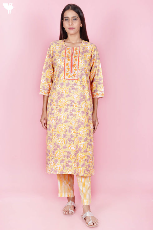 Bizzy Lizzy Kurta And Pant Set With Kota Dupatta In Block Print